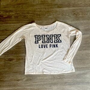 PINK Victoria Secret Long Sleeve Light weight fuzzy Tee Shirt size S